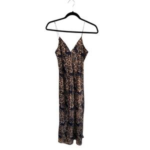 Cami NYC Silk Gold Navy Print Slip Dress Size Medium with Spaghetti Straps